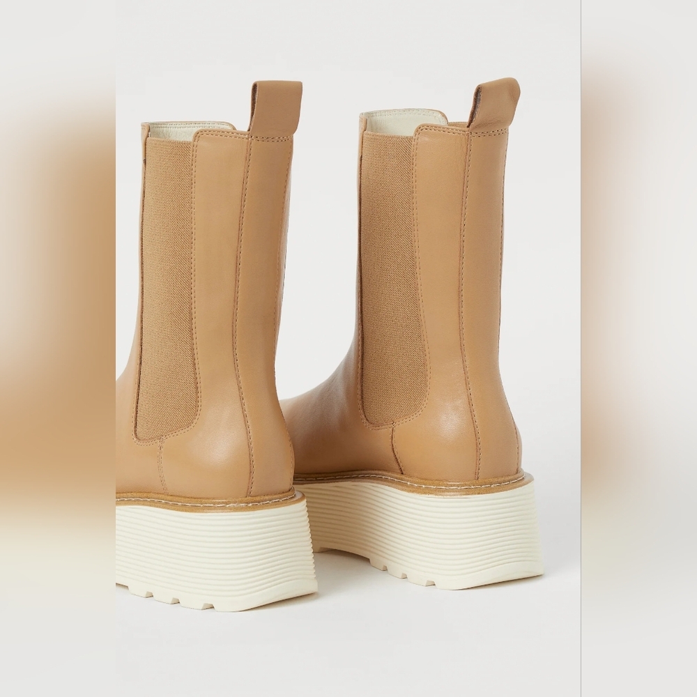 h&m leather high profile platform chunky lug sole chelsea boots - Picture 5 of 9